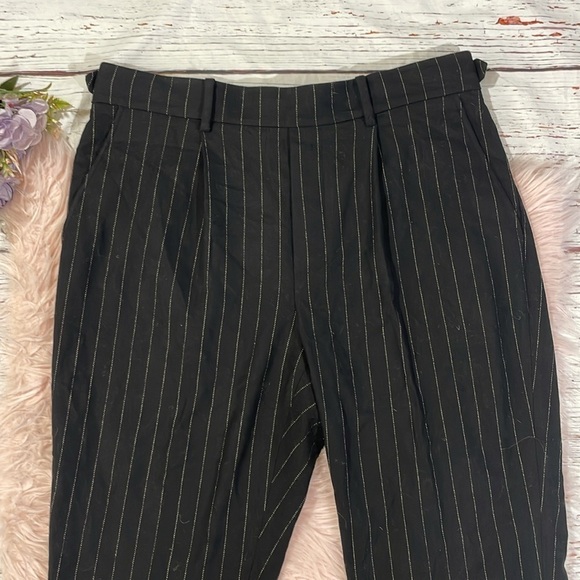 Vince Black Wool Blend Flannel Pull on Stripe Crop Trousers - Picture 5 of 10